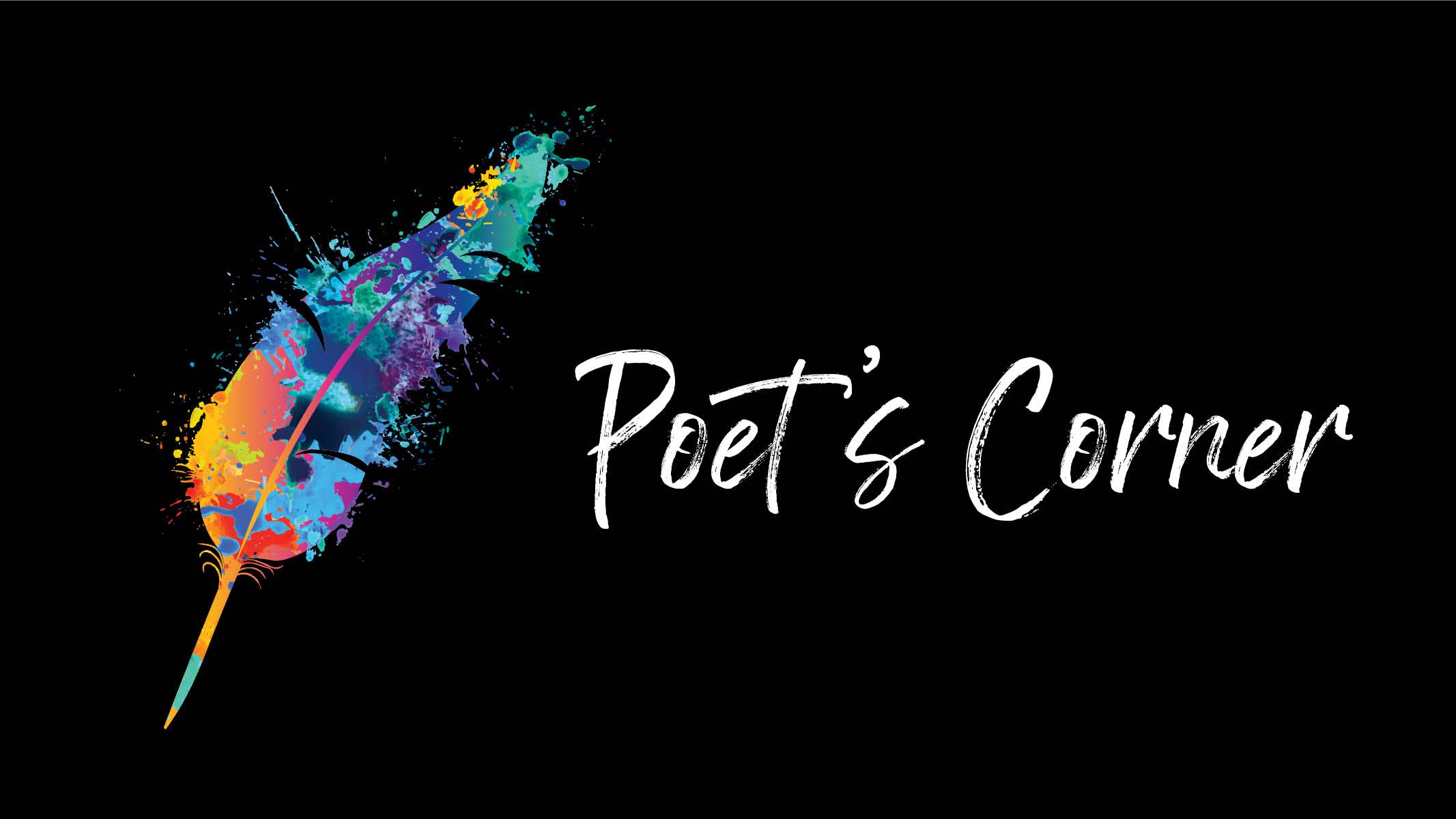 Poet's Corner logo with multicolor feather quill