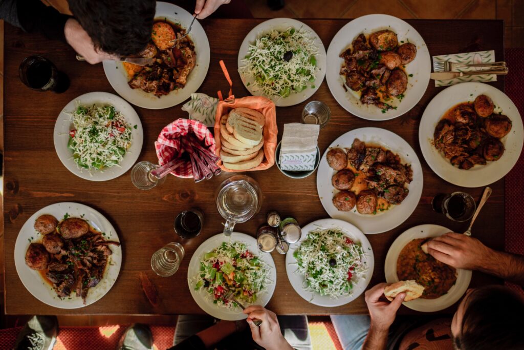 Crowded dining table