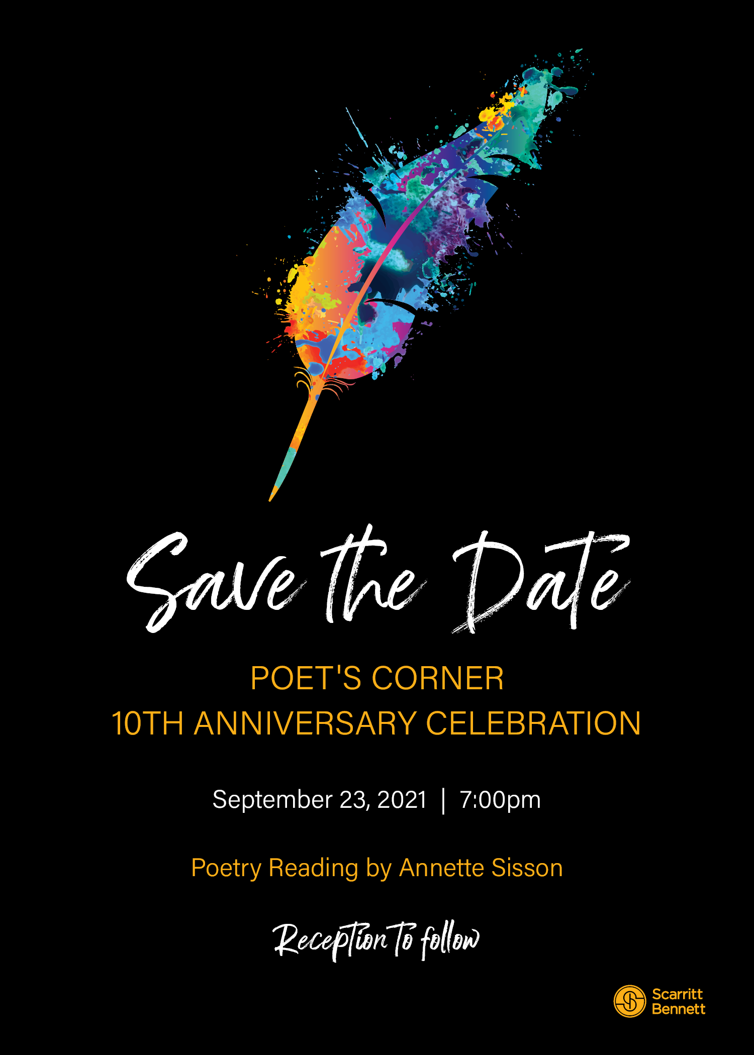 Poet's Corner 10th Anniversary Celebration. September 23, 7pm in Harambee Auditorium, with reception to follow