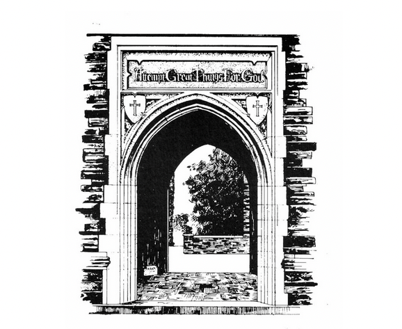 Sketch of Scarritt College archway, "Attempt Great Things for God"