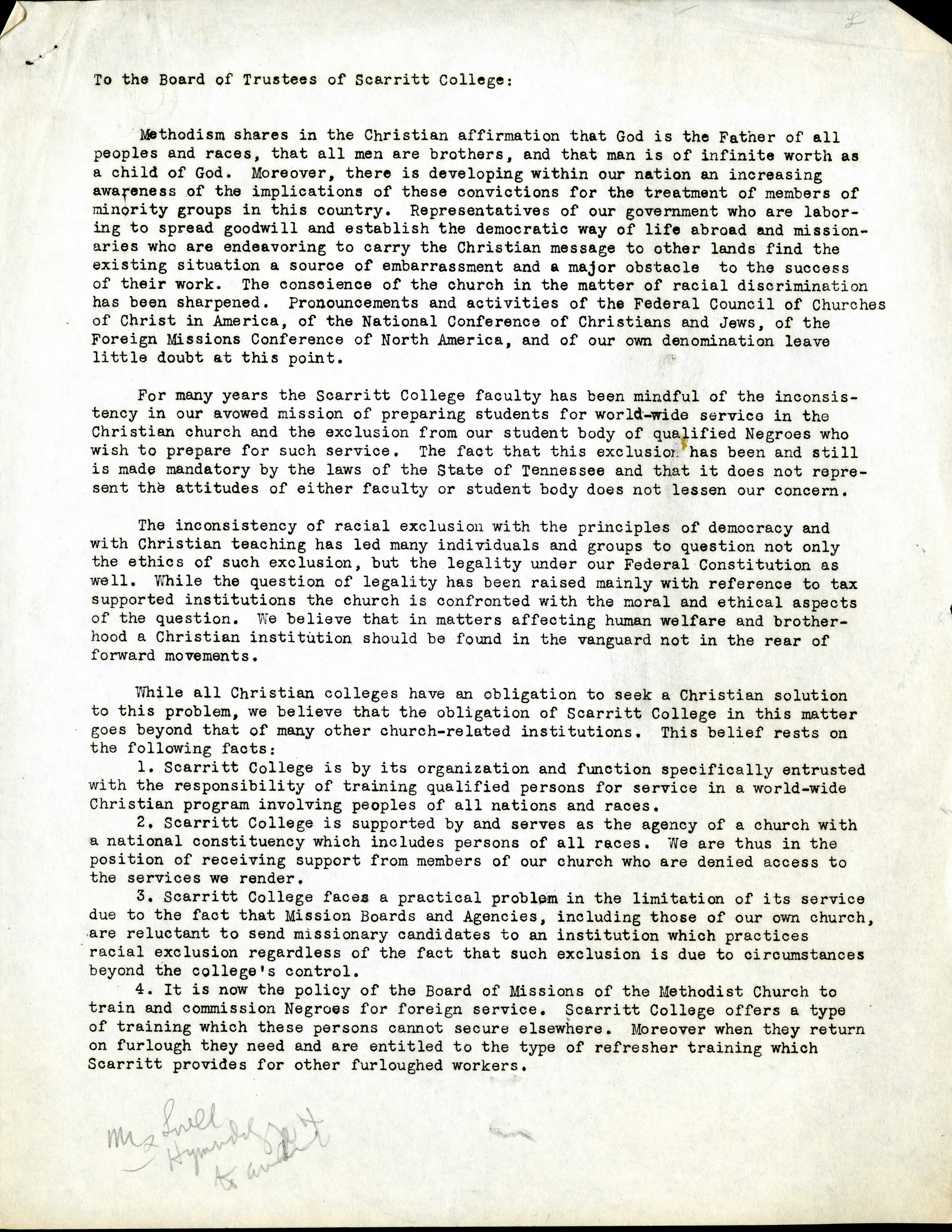 Copy of the letter sent to the board of trustee